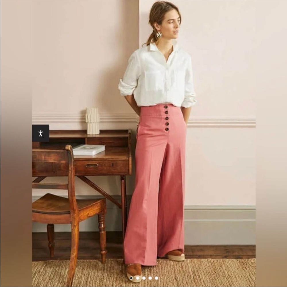 Boden High Rise Linen Blend Wide Leg Pants 8R